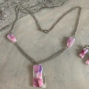 Duo Earrings and Necklace Pink